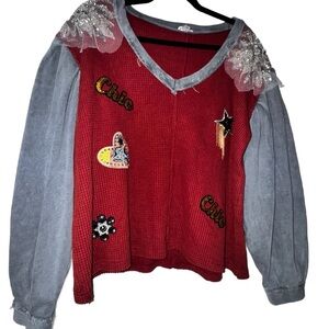 POL Red and Gray Sweatshirt with Embellishments Size Small